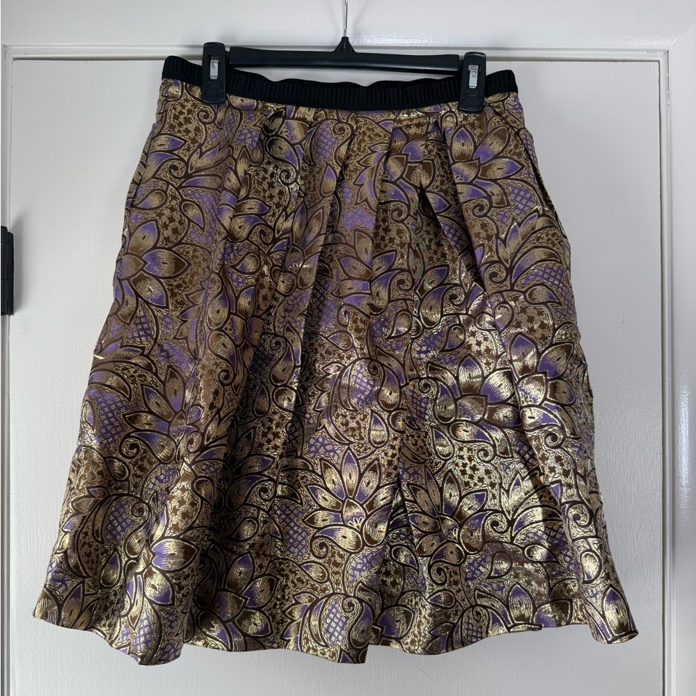 MARNI x H&M Metallic Foil Paisley Floral Skirt A-Line Holiday Party Coquette
